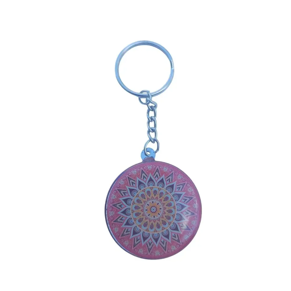 Lot 2 Pink Mandala Keychains Boho Henna Floral Geometric Metal Purse Bag Charms